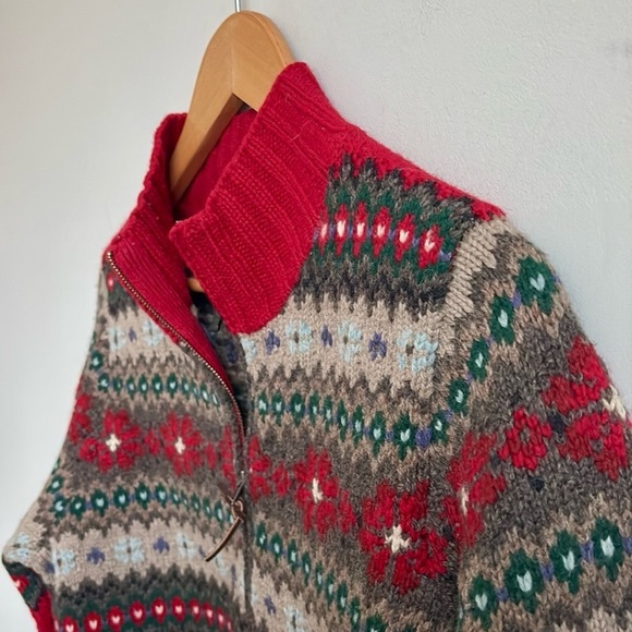 Lauren Ralph Lauren Hand Knit Lambswool Fair Isle Zip Cardigan Sweater SMALL - Picture 2 of 5